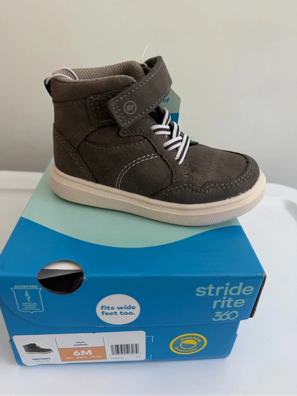 Stride Rite Toddler Gray High-Top Boot with White Sole